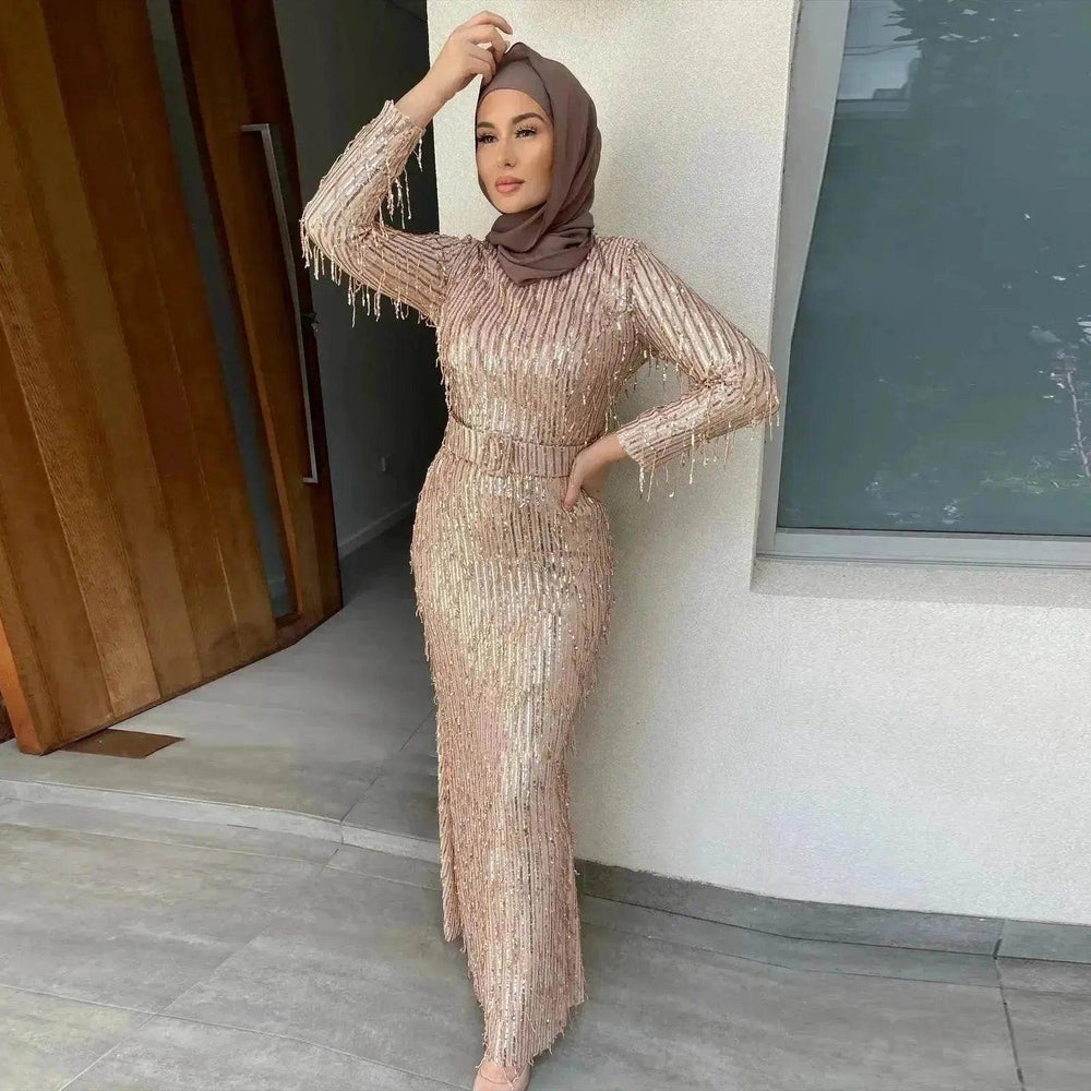 Sequin Tassels Slim-fit Dress Arab Dress - EX-STOCK Canada