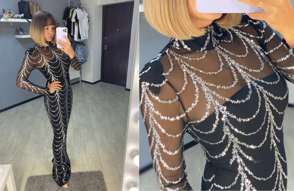 Sequins Women Maxi Dresses Long Sleeve Female Party Dresses EX-STOCK Canada