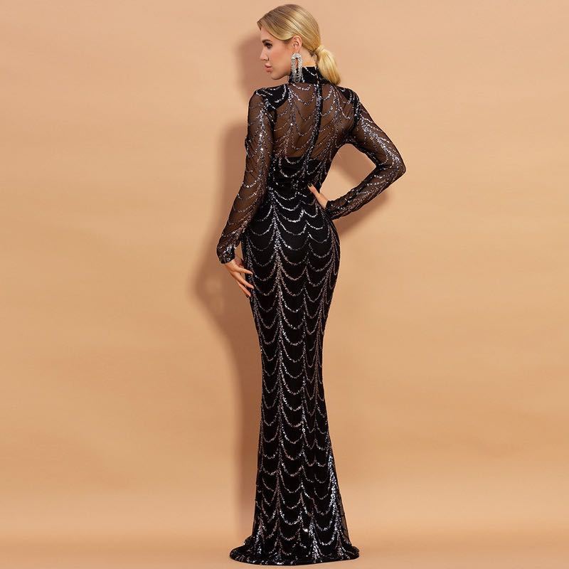 Sequins Women Maxi Dresses Long Sleeve Female Party Dresses EX-STOCK Canada