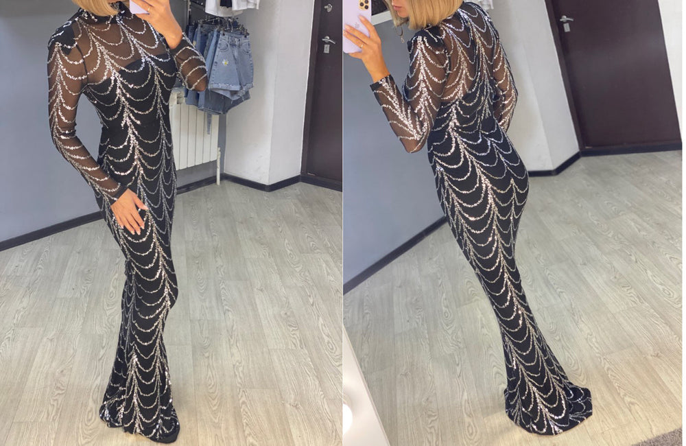 Sequins Women Maxi Dresses Long Sleeve Female Party Dresses EX-STOCK Canada