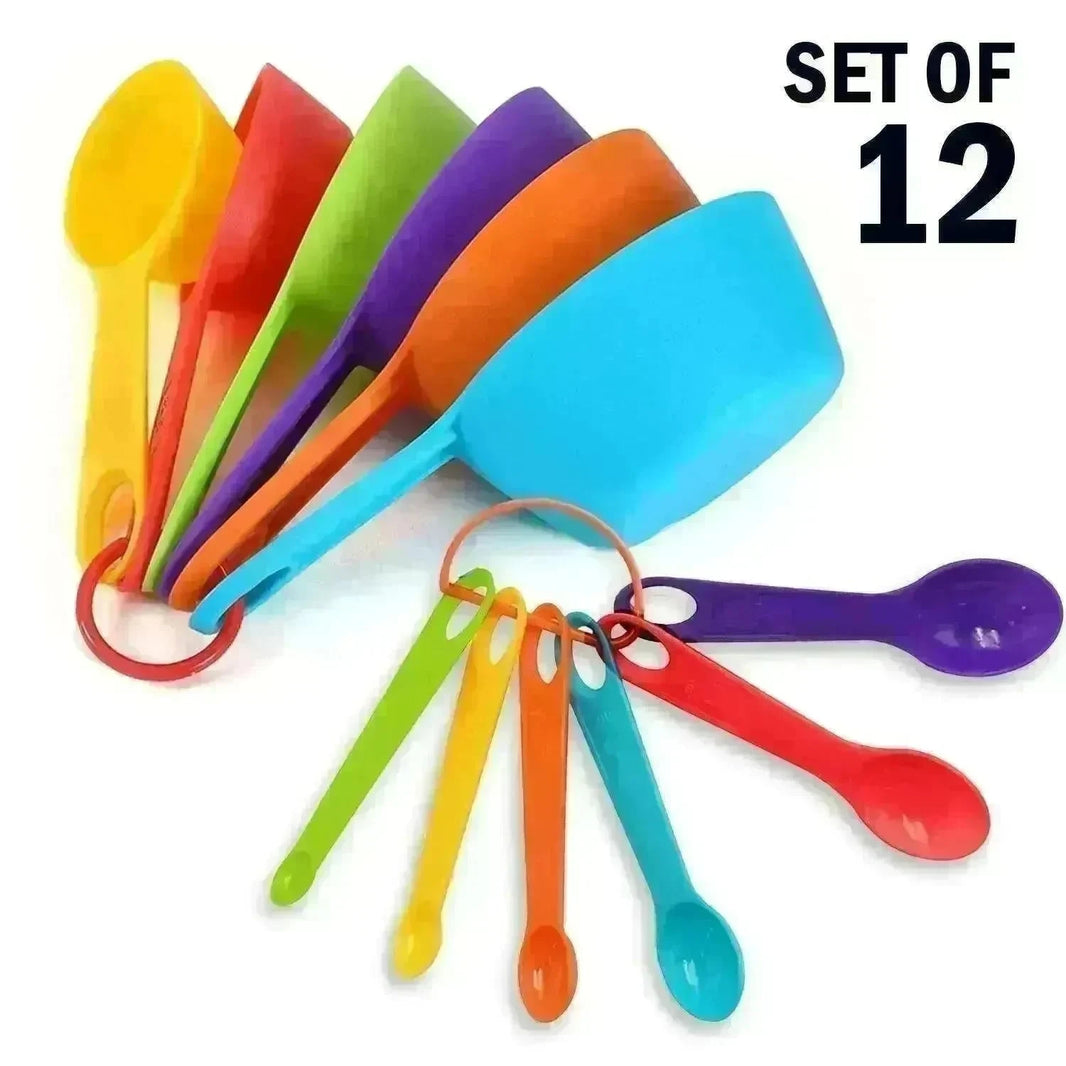 Set Of 6 Measuring Spoons And 6 Cups MultiColor Durable Plastic Kitchen Tools - EX-STOCK CANADA