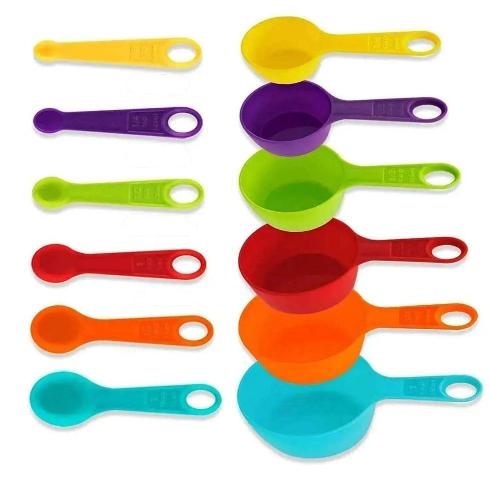 Set Of 6 Measuring Spoons And 6 Cups MultiColor Durable Plastic Kitchen Tools - EX-STOCK Canada