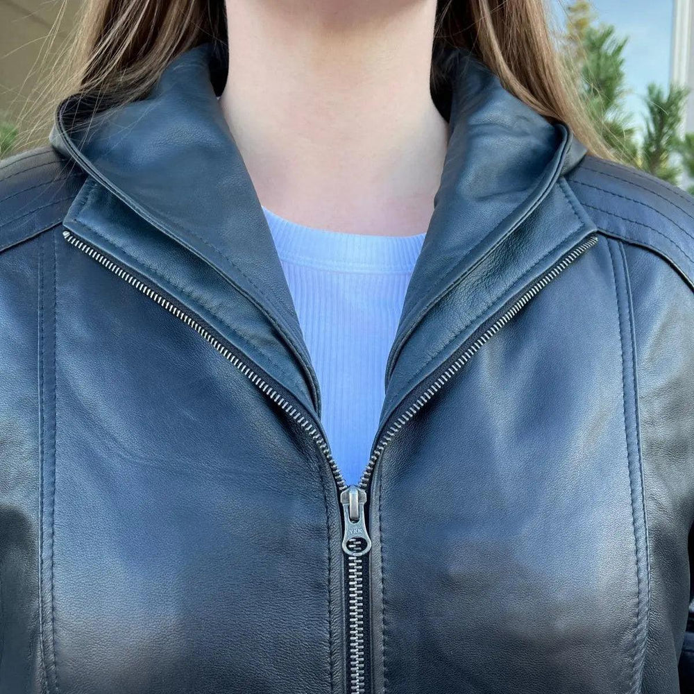Veste en cuir de mouton avec capuche amovibleEX-STOCK Canada