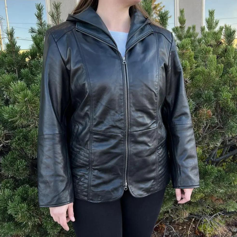 Veste en cuir de mouton avec capuche amovibleEX-STOCK Canada