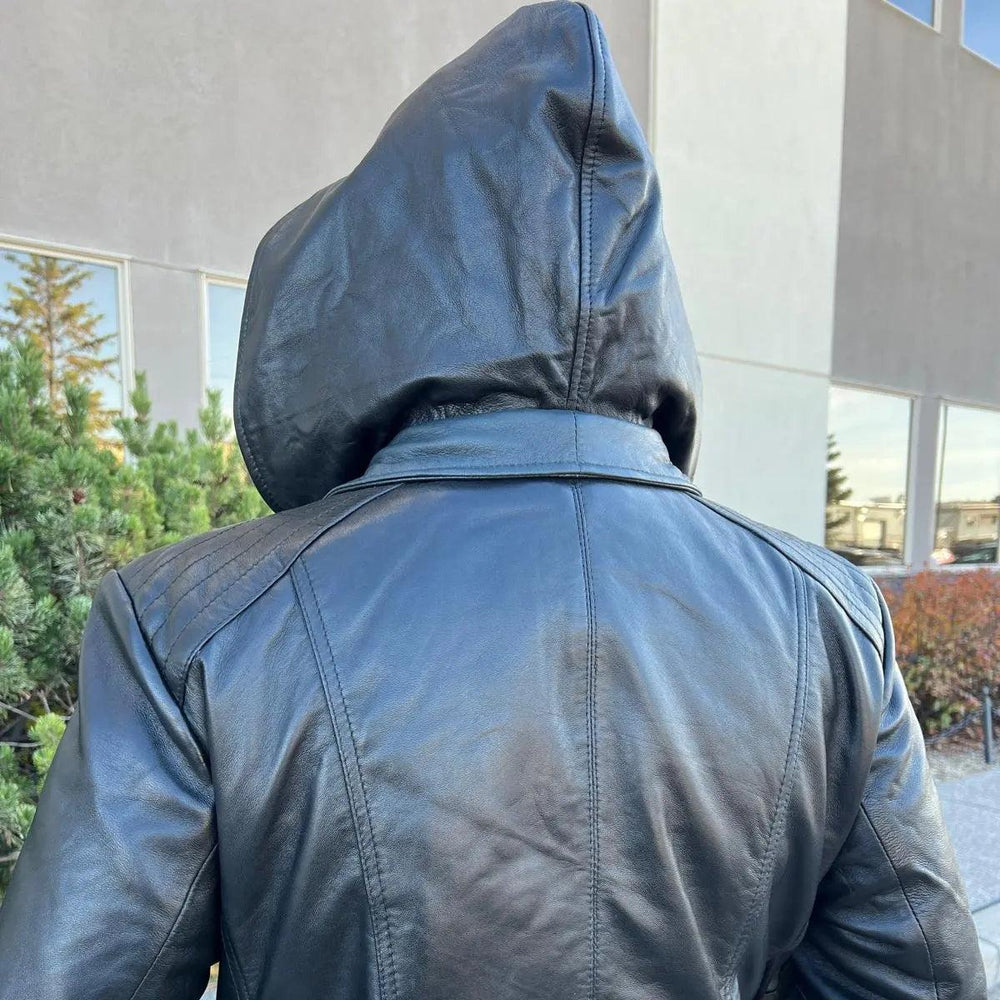 Veste en cuir de mouton avec capuche amovibleEX-STOCK Canada