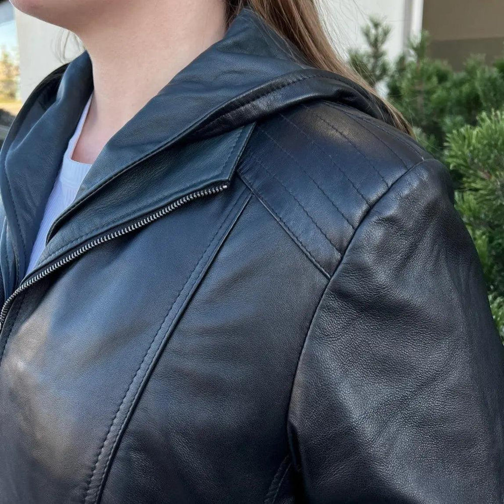 Veste en cuir de mouton avec capuche amovibleEX-STOCK Canada