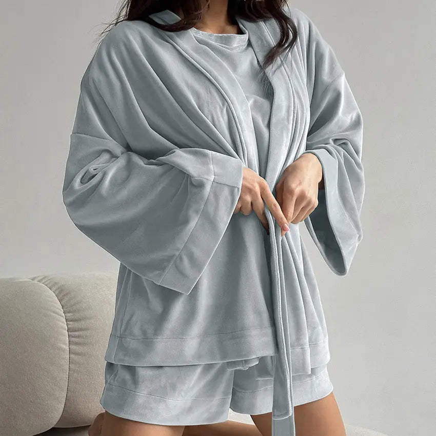 Short-sleeved Shorts Outerwear Gown Three-piece Pajamas For Women - EX-STOCK Canada