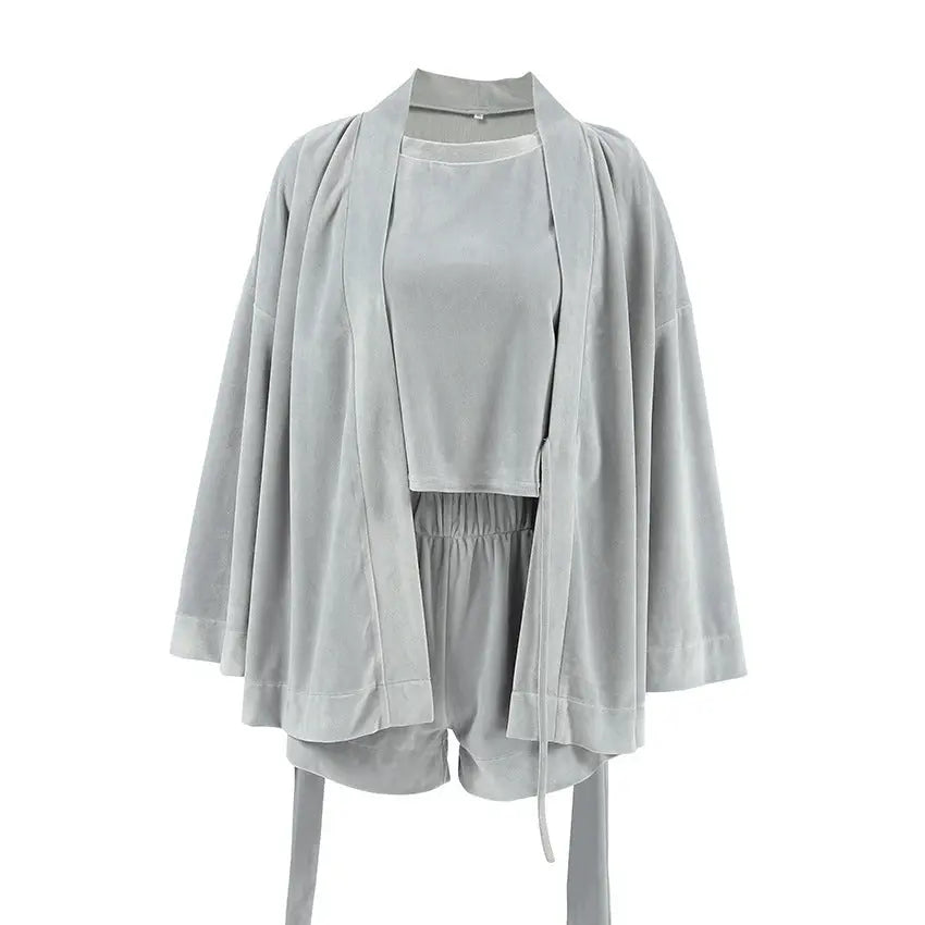 Short-sleeved Shorts Outerwear Gown Three-piece Pajamas For Women - EX-STOCK Canada