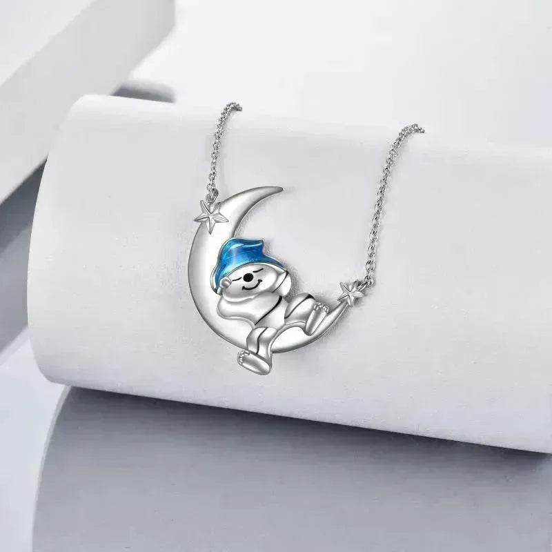 Silver Bear Moon Pendant - Cute Animal Jewelry - EX-STOCK Canada