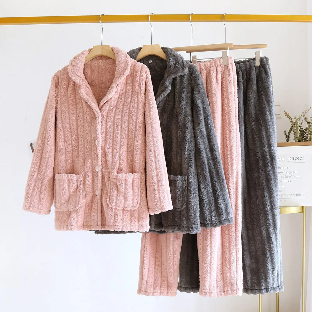 Simple Coral Fleece Couple Pajamas For Women Autumn And Winter - EX-STOCK Canada