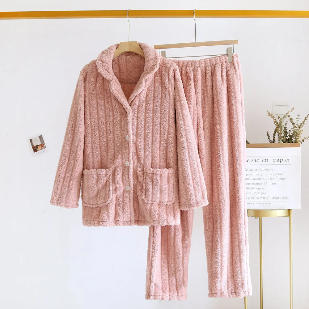 Simple Coral Fleece Couple Pajamas For Women Autumn And Winter - EX-STOCK Canada