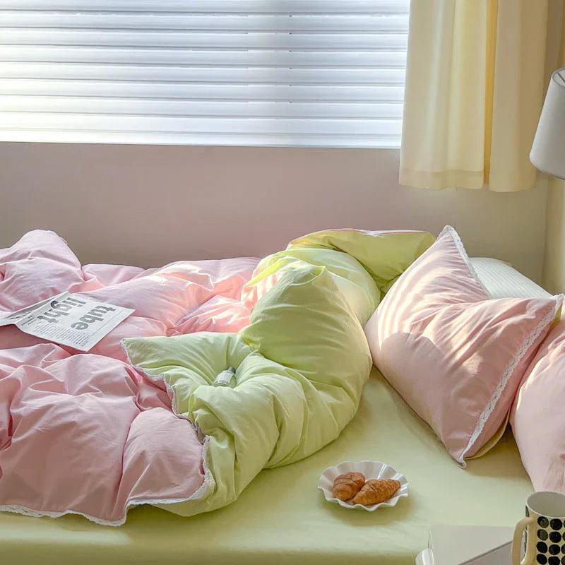 Solid Color Four Piece Lace Edge Duvet Cover EX-STOCK Canada