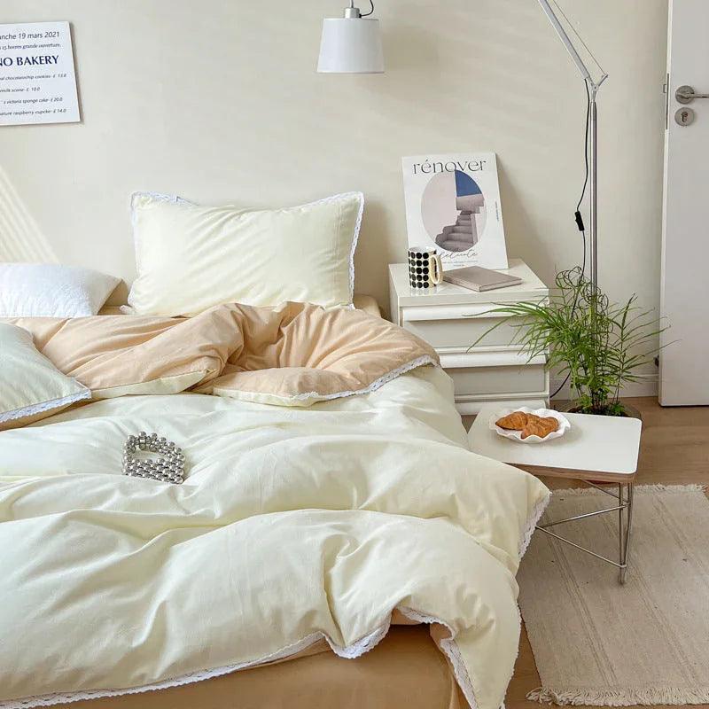 Solid Color Four Piece Lace Edge Duvet Cover EX-STOCK Canada