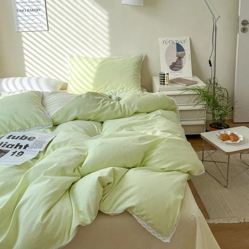 Solid Color Four Piece Lace Edge Duvet Cover EX-STOCK Canada