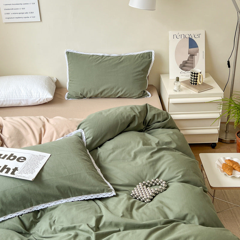 Solid Color Four Piece Lace Edge Duvet Cover EX-STOCK Canada