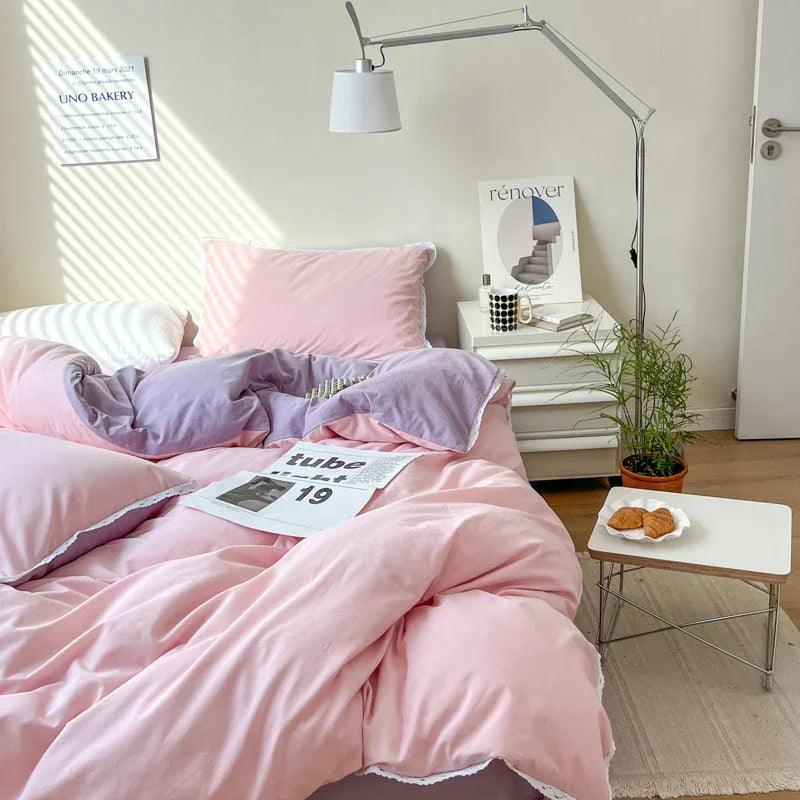 Solid Color Four Piece Lace Edge Duvet Cover EX-STOCK Canada