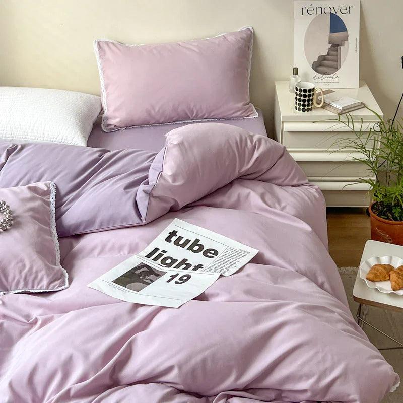 Solid Color Four Piece Lace Edge Duvet Cover EX-STOCK Canada
