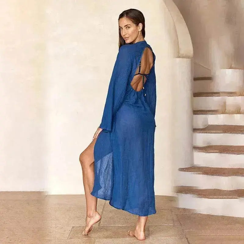 Solid Color Midriff Outfit Beach Bikini Swimsuit Blouse - EX-STOCK Canada