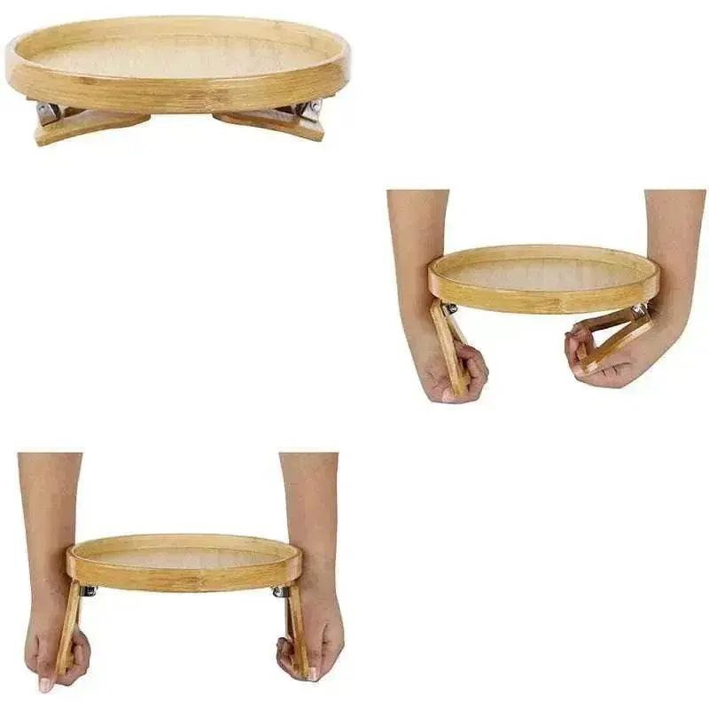 Table plateau pliante pour canapé avec pieds en bambou de rangement rond en bois massif - EX-STOCK Canada