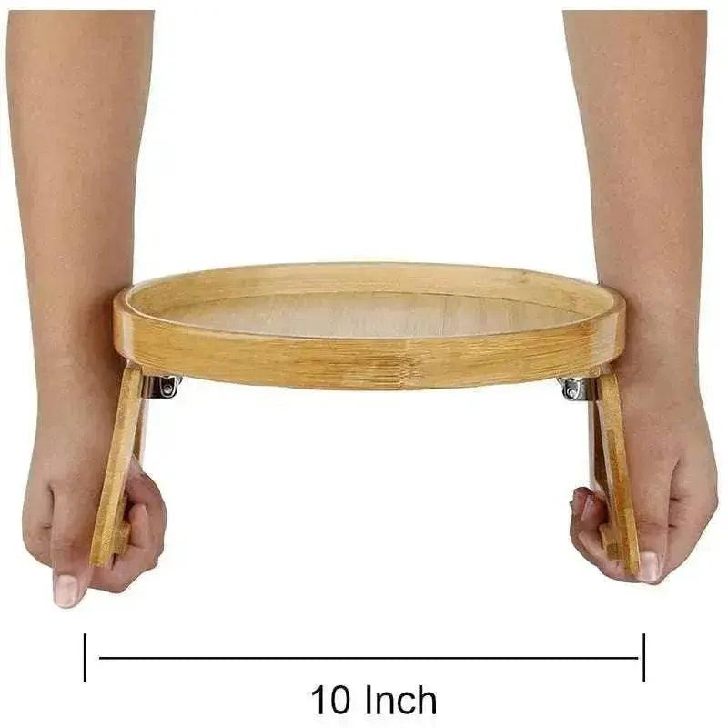 Table plateau pliante pour canapé avec pieds en bambou de rangement rond en bois massif - EX-STOCK Canada