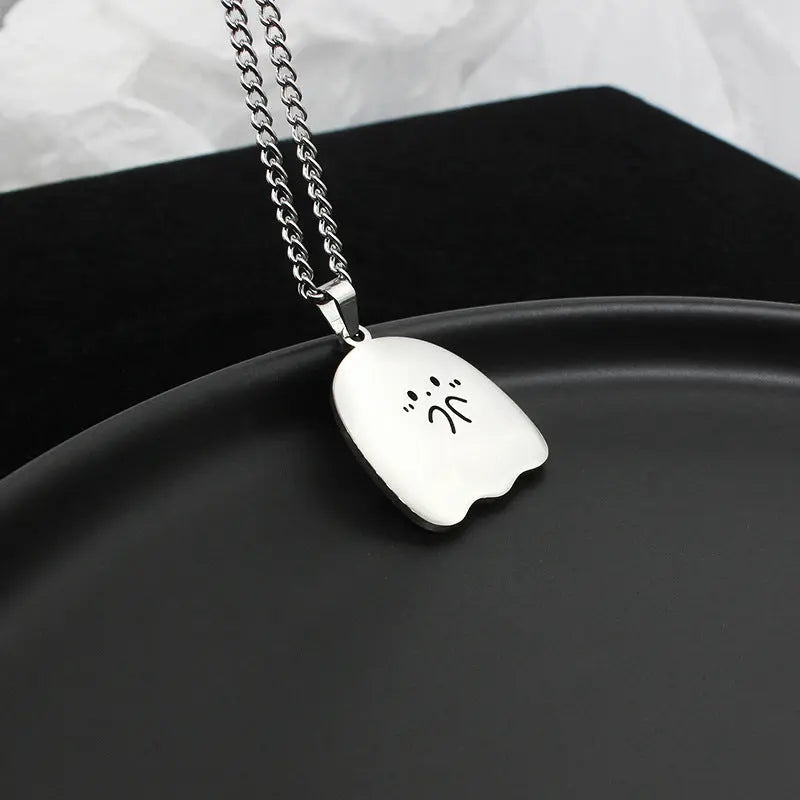 Stainless Steel Cute Ghost Couple Necklace Kawaii Animal Cat Pendant Necklace Lovers Friendship Jewelry Gifts - EX-STOCK Canada