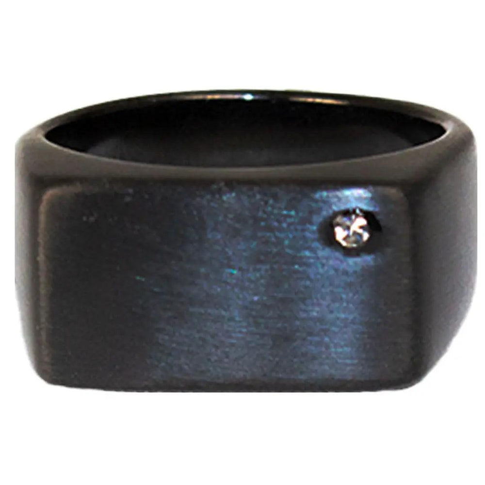 SteelTime Men's Black Stainless Steel Signet RIng with Stone Detail EX-STOCK Canada