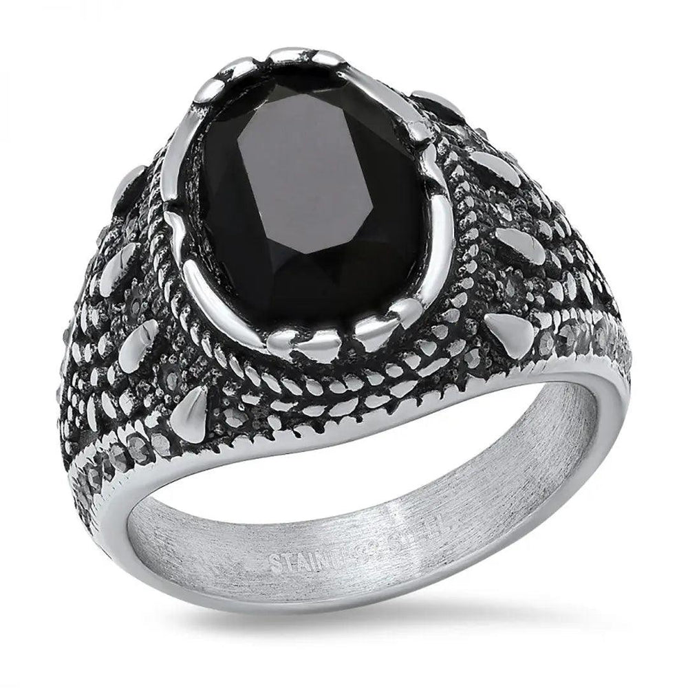 SteelTime Men's Stainless Steel Gothic Simulated Black Diamond Ring EX-STOCK Canada