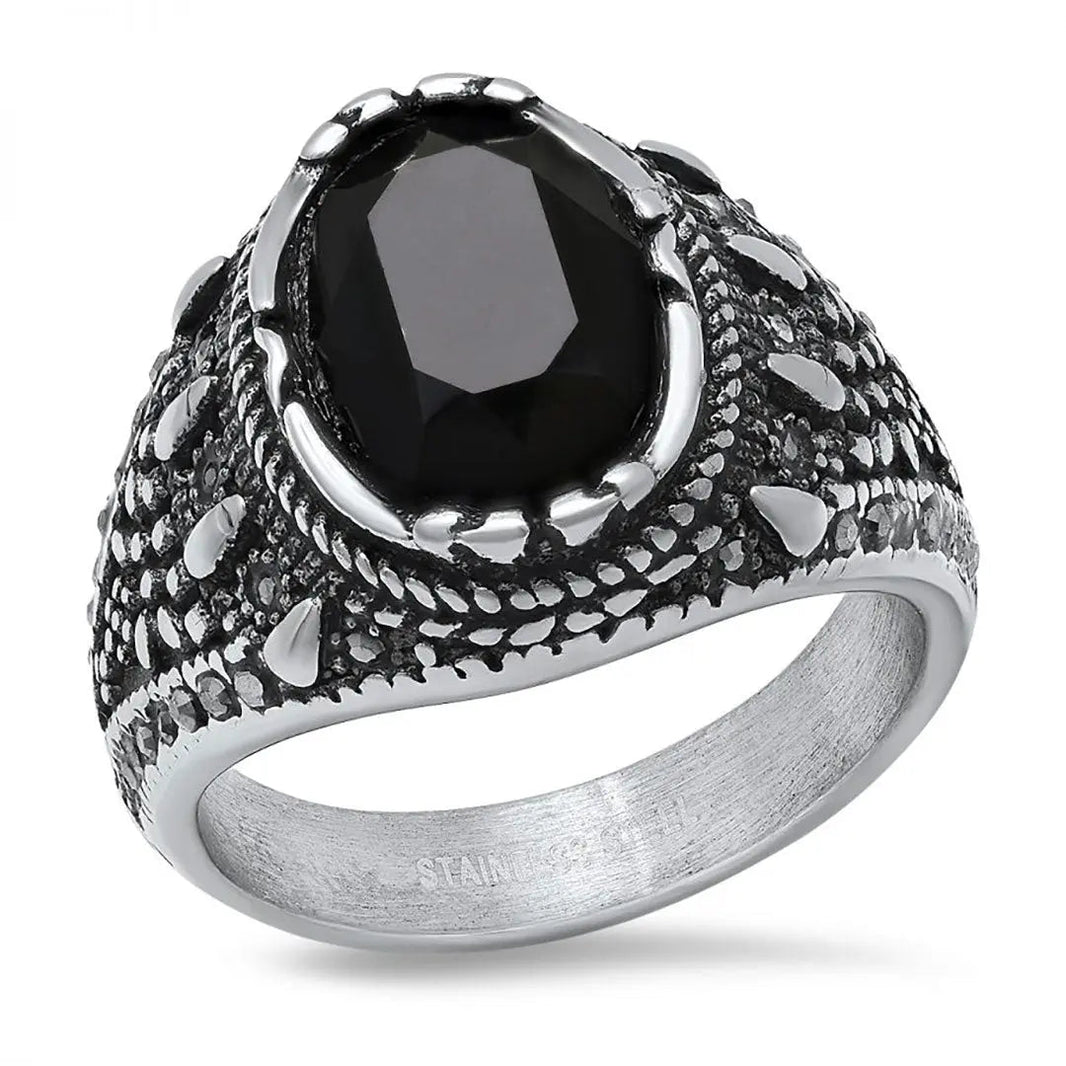 Anillo Gótico de Hombre SteelTime de Acero Inoxidable con Diamante Negro SimuladoEX-STOCK Canada