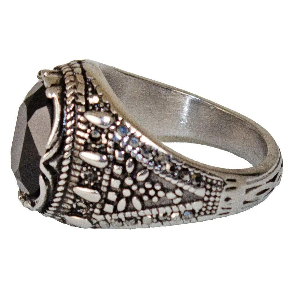 SteelTime Men's Stainless Steel Gothic Simulated Black Diamond Ring EX-STOCK Canada