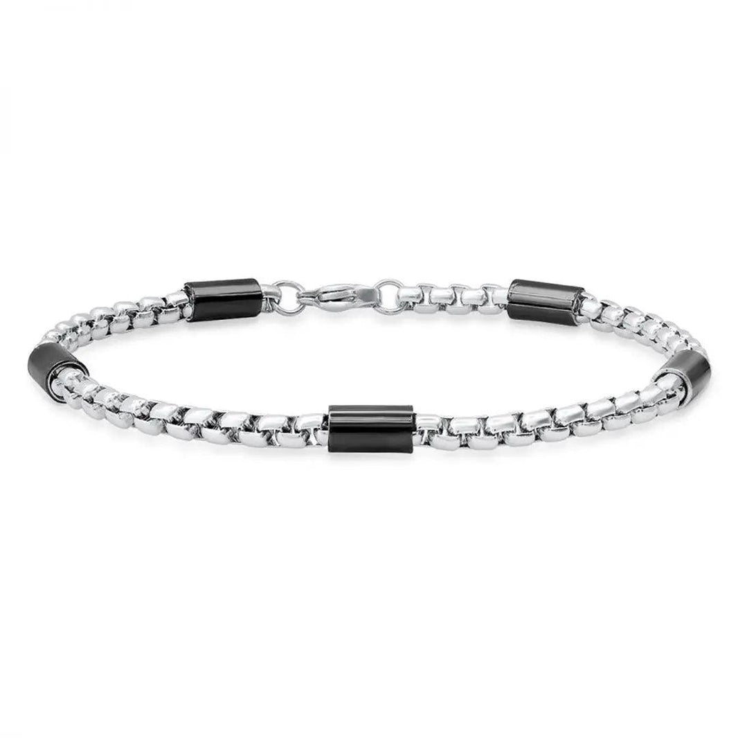 SteelTime Men's Two Tone Black and Stainless Steel Bar & Box Chain Bracelet EX-STOCK Canada