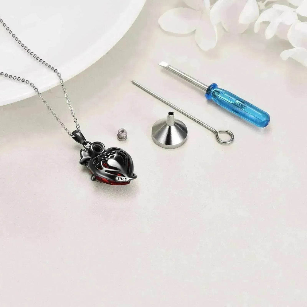 Sterling 925 Silver Heart Rose Urn Necklace for Ashes Cremation Jewelry - EX-STOCK Canada