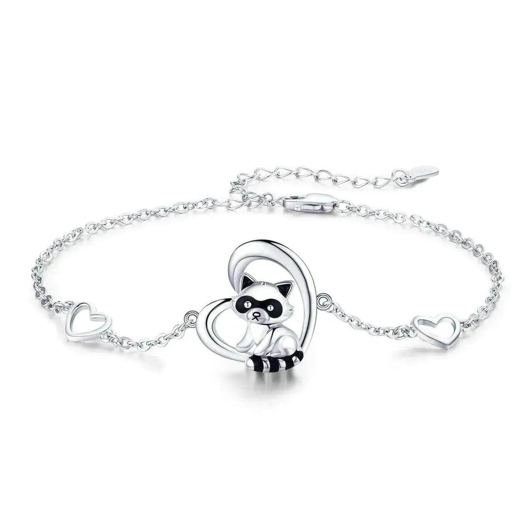 Sterling Silver 925 Heart Shaped Charm Raccoon Bracelet - EX-STOCK Canada