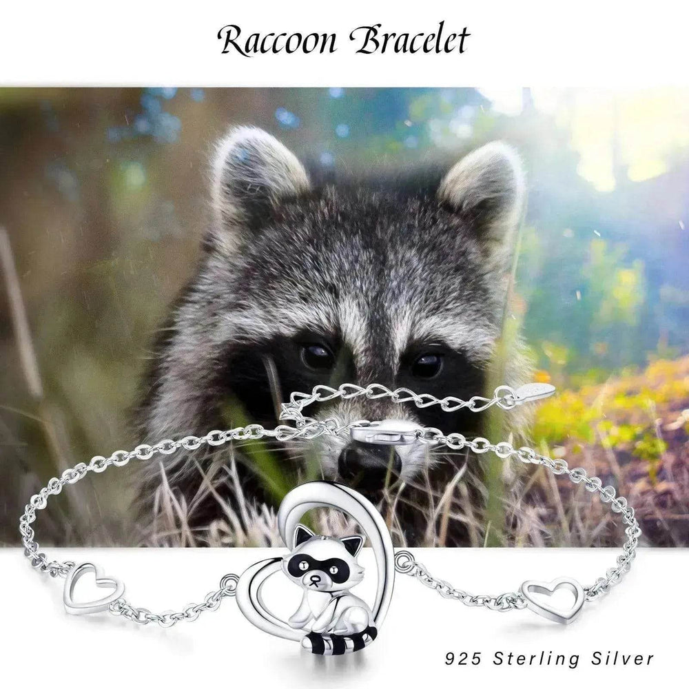 Sterling Silver 925 Heart Shaped Charm Raccoon Bracelet - EX-STOCK Canada