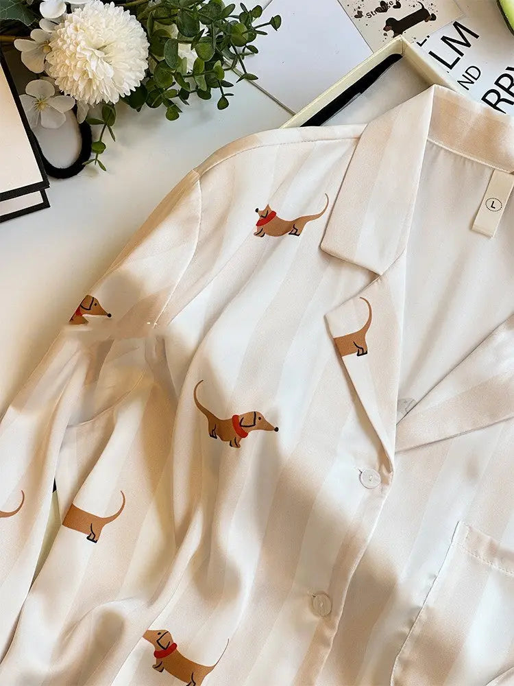 Striped Sausage Dog Pajamas For Women Simple Homewear - EX-STOCK Canada