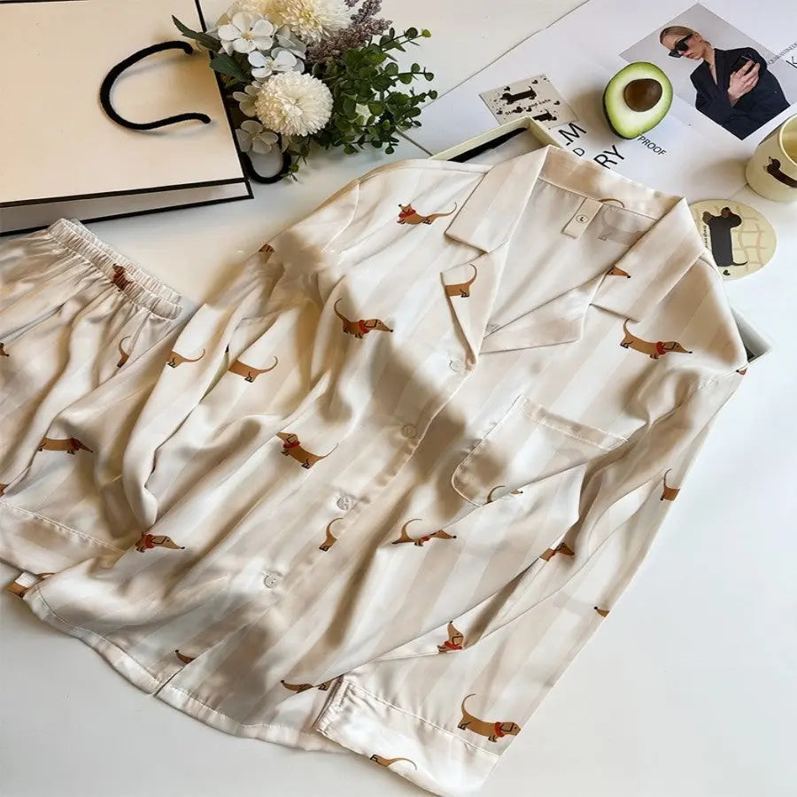 Striped Sausage Dog Pajamas For Women Simple Homewear - EX-STOCK Canada