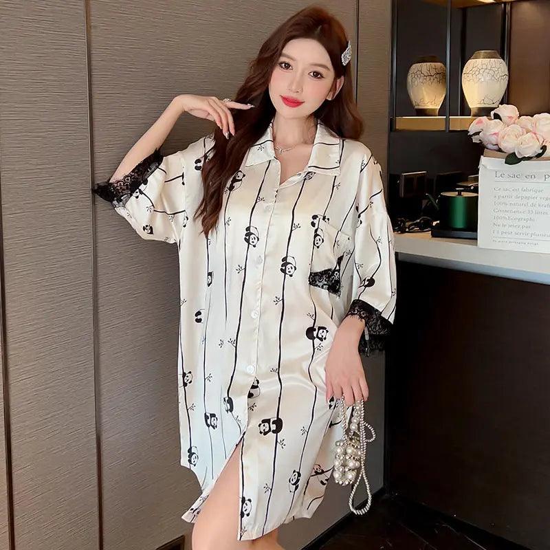 Robe-Chemise Rayée Manche Courte Taille Plus Pyjama Ample Pour Femmes - EX-STOCK Canada