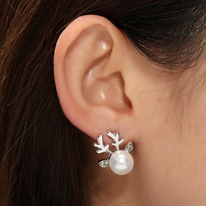 Stud Earrings Christmas Pearl Antlers Earrings EX-STOCK Canada