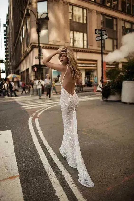 Robe longue d'été sans manches à col halter, élégante et charmante, dos nu, robe de soirée pour femmes - EX-STOCK Canada