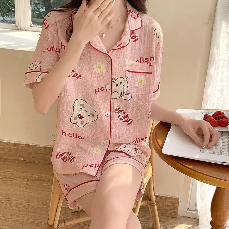 Summer Japanese Bubble Cotton Cute Orange Pajamas For Women - EX-STOCK Canada