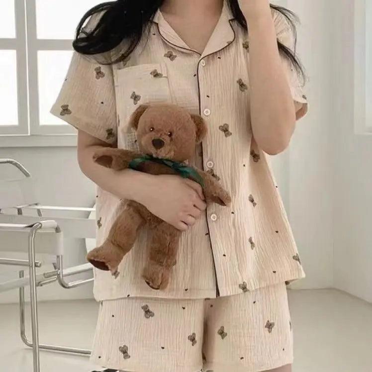 Summer Japanese Bubble Cotton Cute Orange Pajamas For Women - EX-STOCK Canada