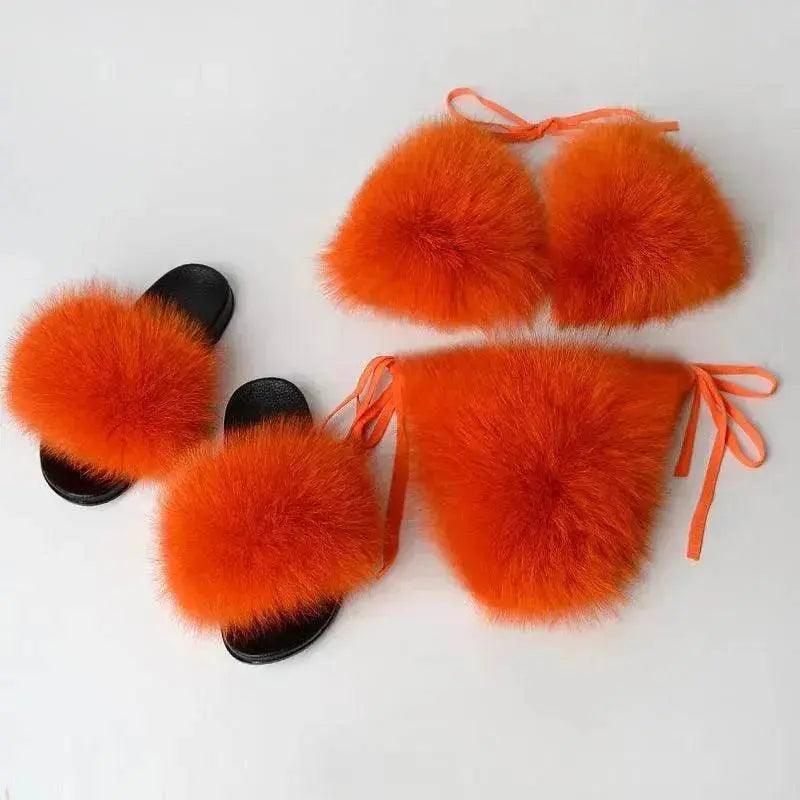 Nouvelle Lingerie d'Été Fourrure de Renard Couleur Unie Fendue - EX-STOCK Canada