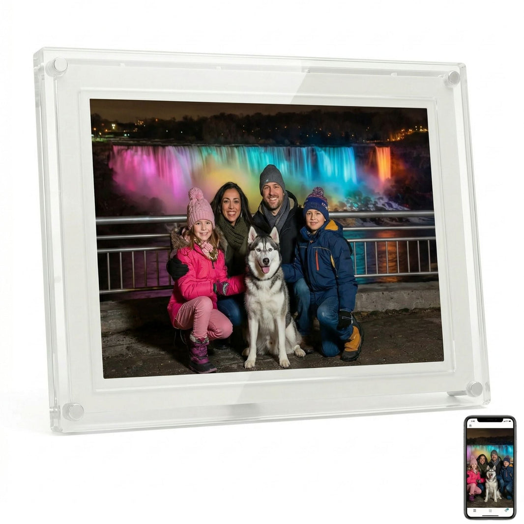 TUTT 10.1" Digital Photo Frame | Acrylic Clear Slim WiFi | IPS Touchscreen | 32GB Built-In Storage | Frameo App