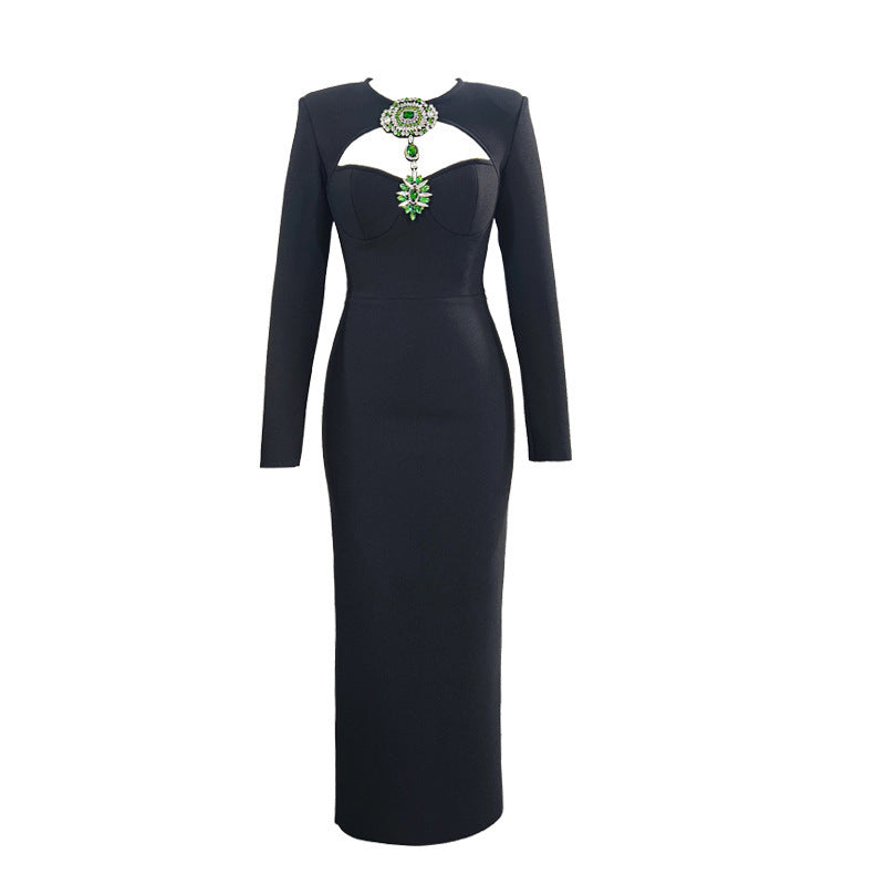 Temperament Long Sleeve Bandage Tight European And American Diamond Dinner Dress EX-STOCK Canada
