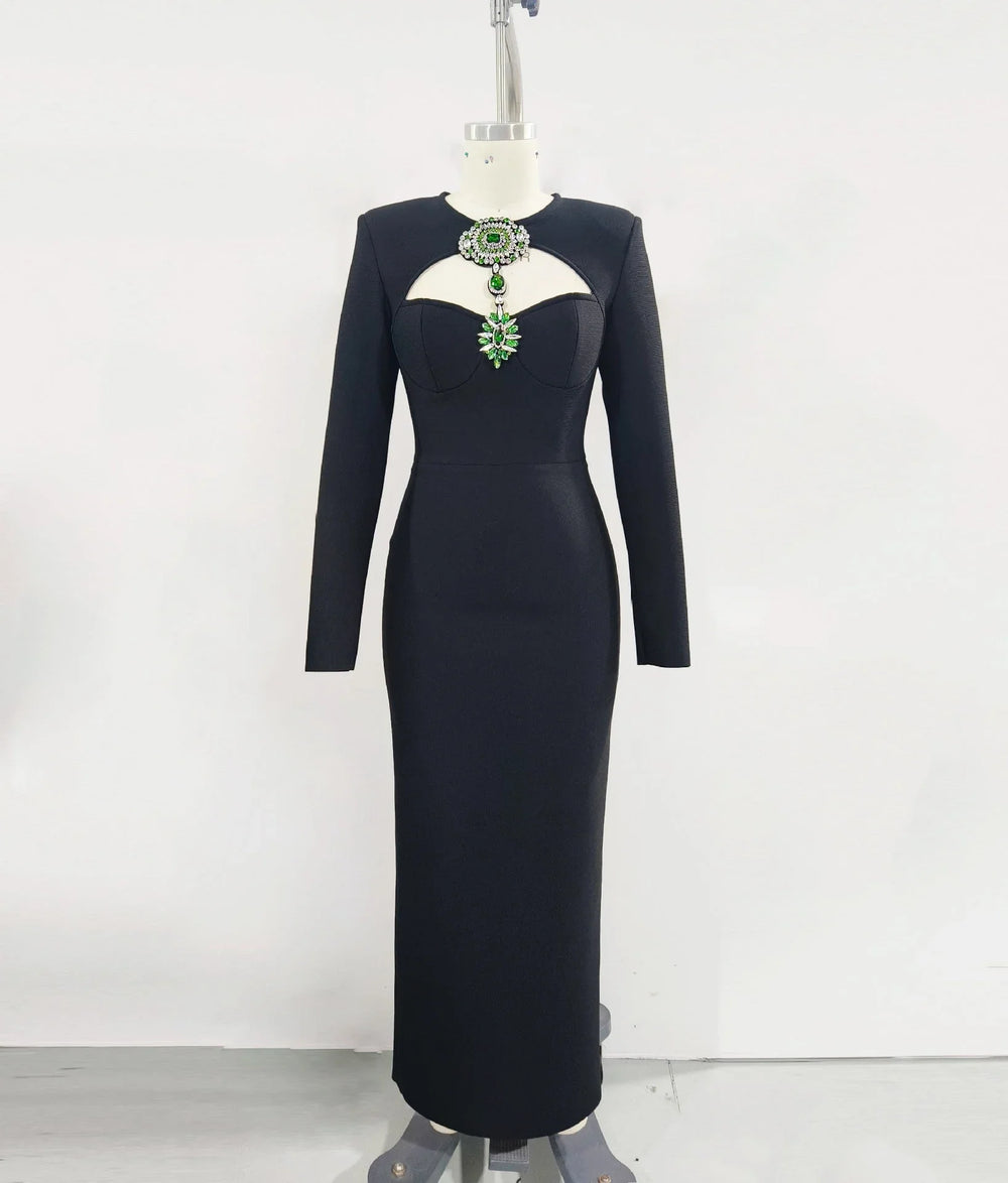 Temperament Long Sleeve Bandage Tight European And American Diamond Dinner Dress EX-STOCK Canada