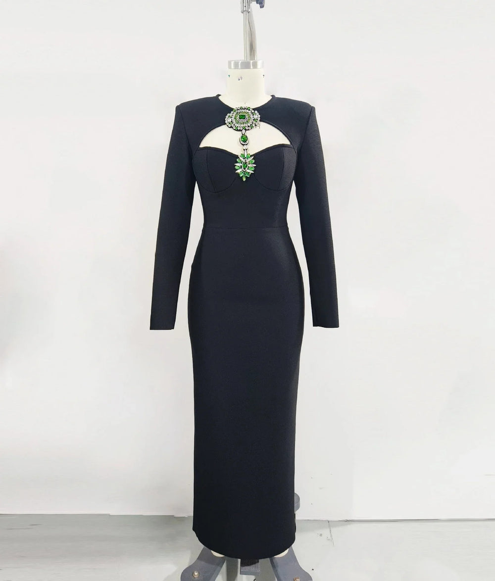 Temperament Long Sleeve Bandage Tight European And American Diamond Dinner Dress EX-STOCK Canada