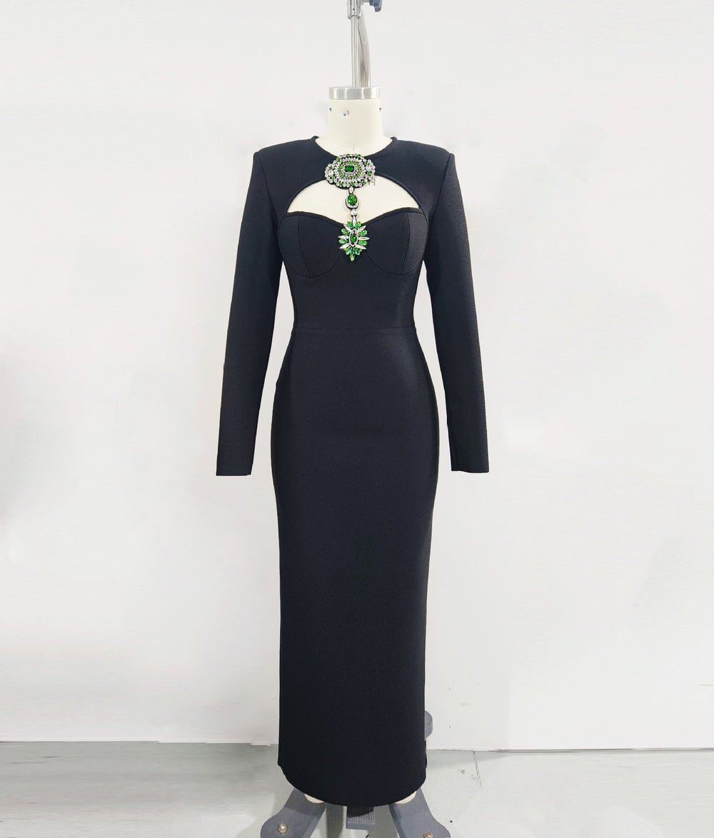 Temperament Long Sleeve Bandage Tight European And American Diamond Dinner Dress EX-STOCK Canada