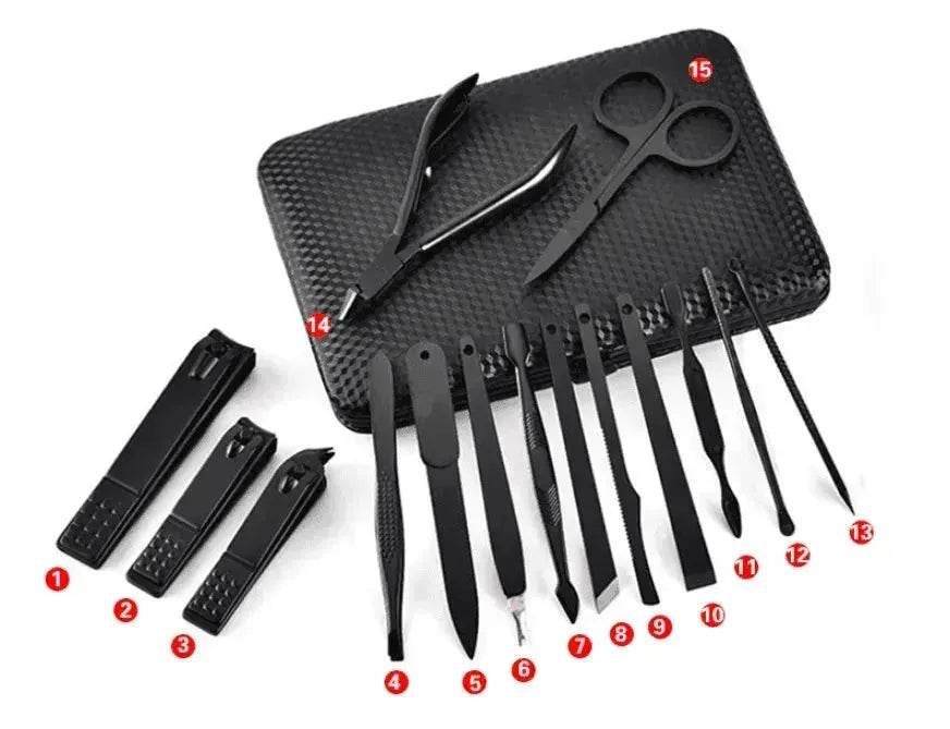 The Factory Manicure Black Stainless Steel High-end Set of 15 Nail Clippers - EX-STOCK Canada