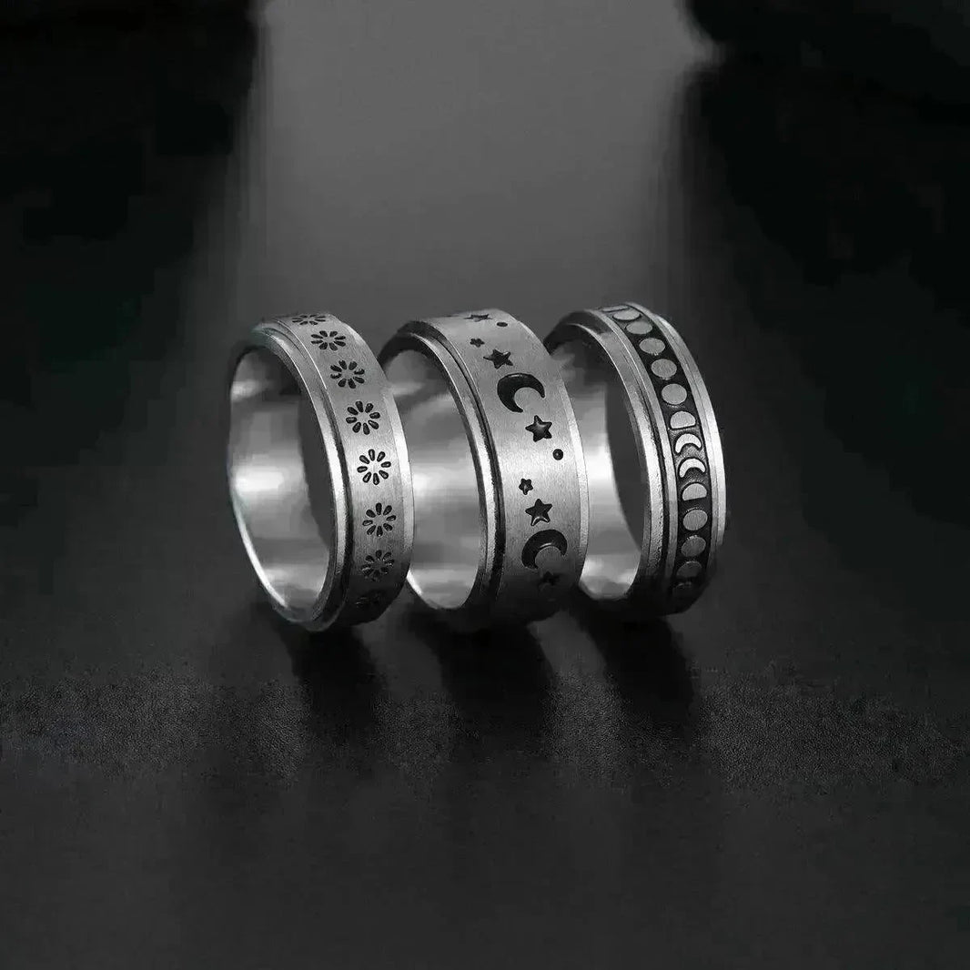 The Stars And The Moon Rotating Titanium Steel Women Ring - EX-STOCK CANADA
