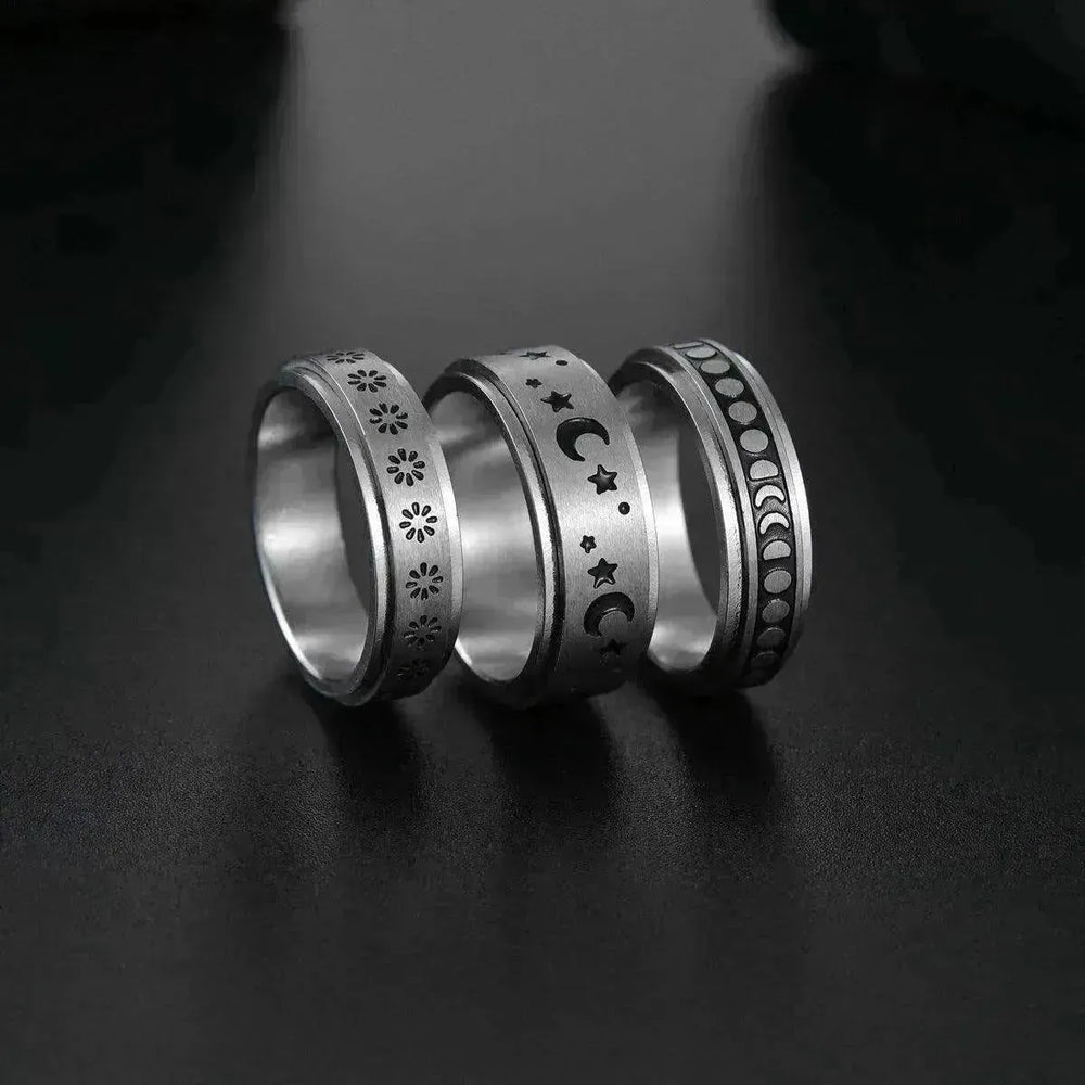 Bague pour femme en acier inoxydable titane avec étoiles et lune rotatives - EX-STOCK CANADA