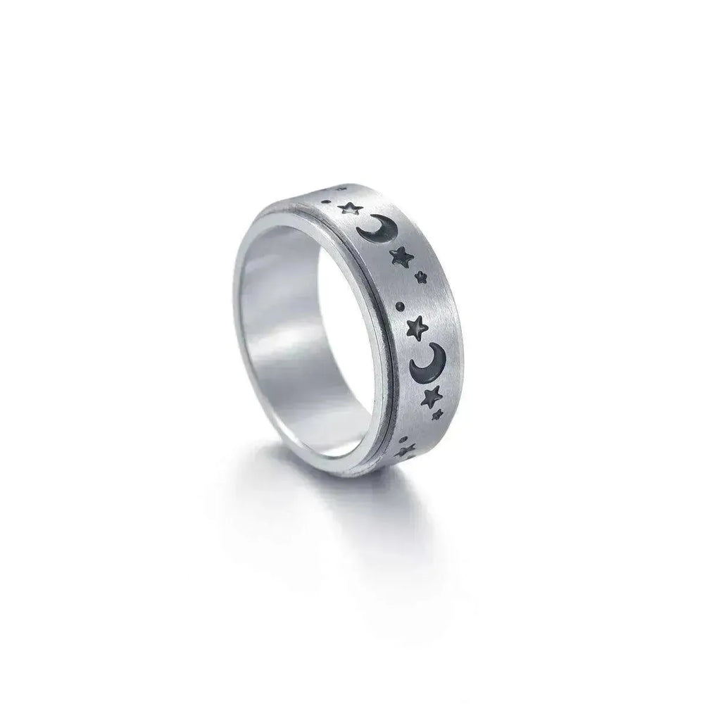 Bague pour femme en acier inoxydable titane avec étoiles et lune rotatives - EX-STOCK CANADA